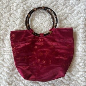 Asian Inspired Satin purse with Bamboo Handles
